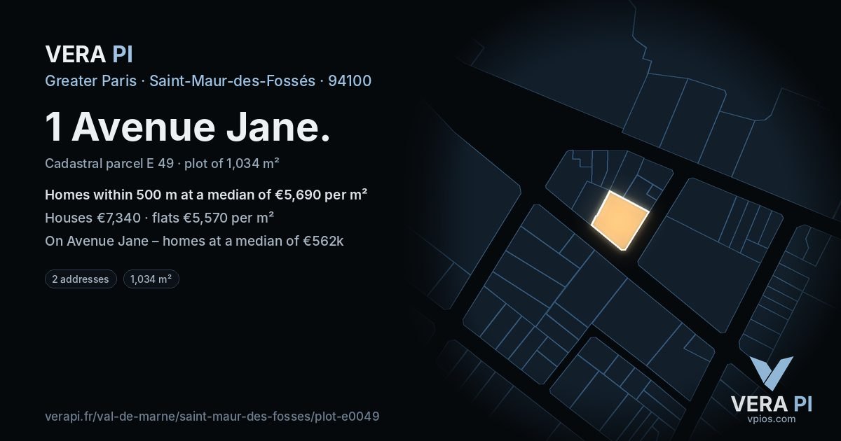 1 Avenue Jane, Saint-Maur-des-Fossés at night – the plot lit, the parcels around coloured by the prices near them
