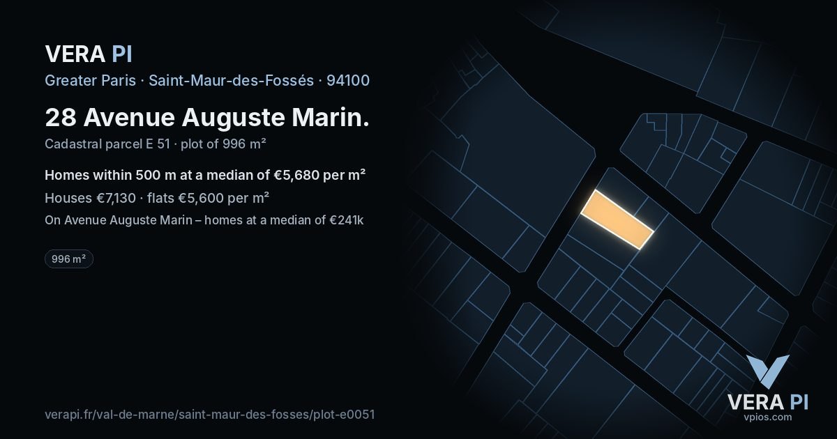 28 Avenue Auguste Marin, Saint-Maur-des-Fossés at night – the plot lit, the parcels around coloured by the prices near them