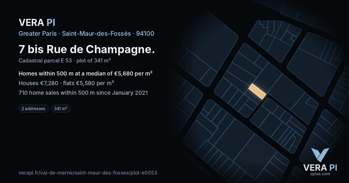 7 bis Rue de Champagne, Saint-Maur-des-Fossés at night – the plot lit, the parcels around coloured by the prices near them