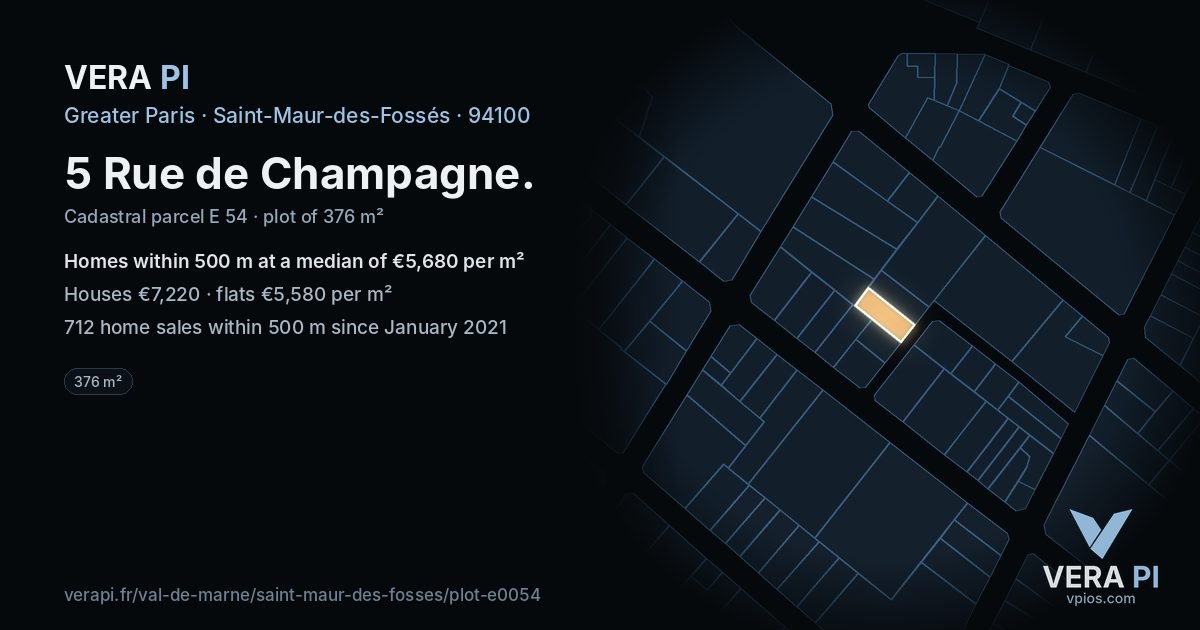 5 Rue de Champagne, Saint-Maur-des-Fossés at night – the plot lit, the parcels around coloured by the prices near them