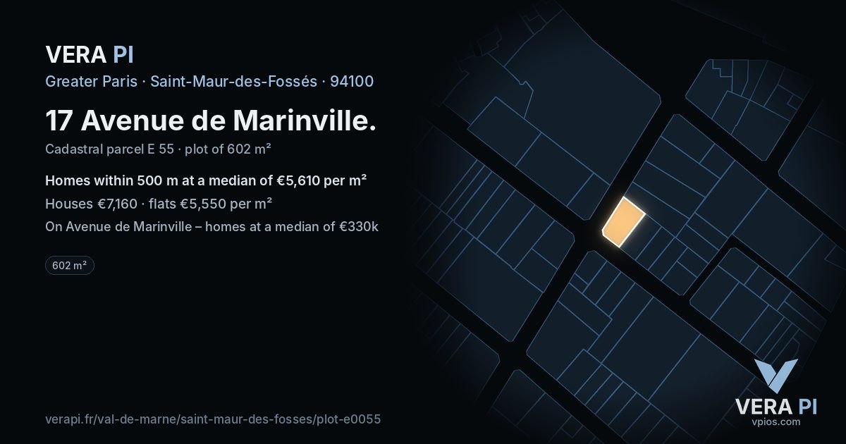 17 Avenue de Marinville, Saint-Maur-des-Fossés at night – the plot lit, the parcels around coloured by the prices near them