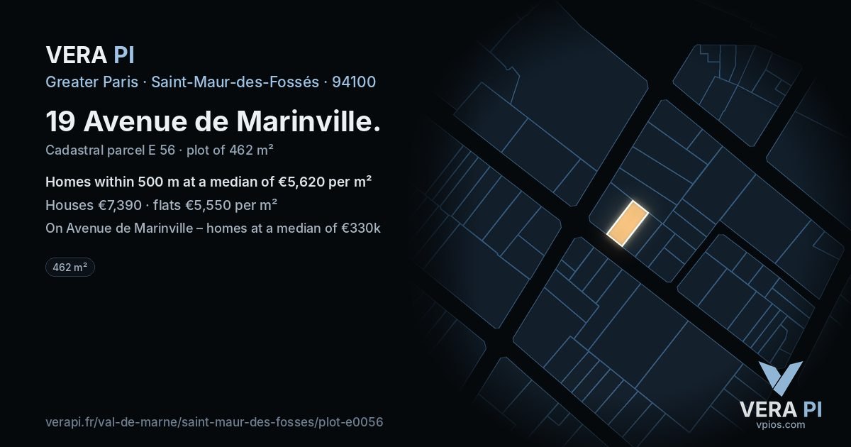 19 Avenue de Marinville, Saint-Maur-des-Fossés at night – the plot lit, the parcels around coloured by the prices near them