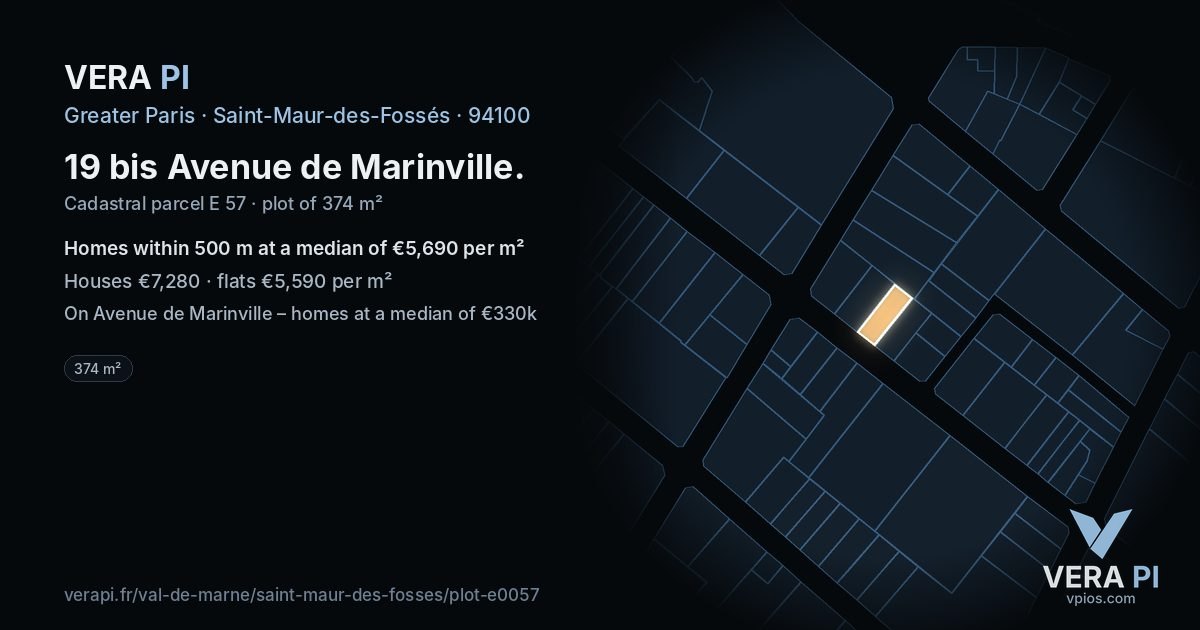 19 bis Avenue de Marinville, Saint-Maur-des-Fossés at night – the plot lit, the parcels around coloured by the prices near them