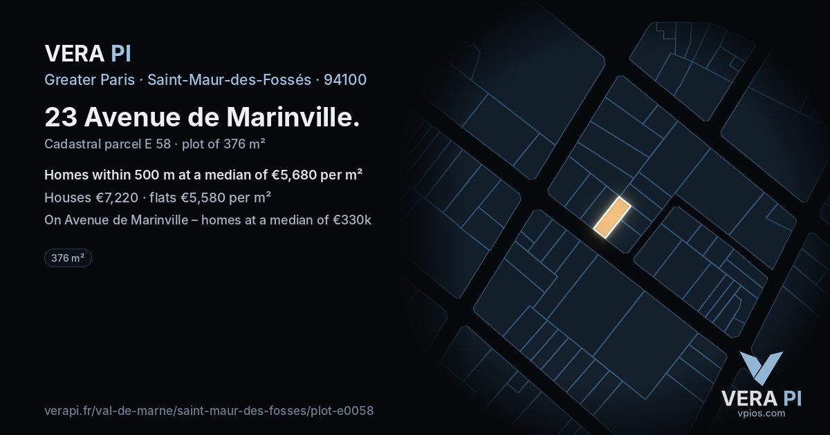 23 Avenue de Marinville, Saint-Maur-des-Fossés at night – the plot lit, the parcels around coloured by the prices near them
