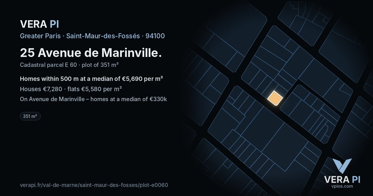 25 Avenue de Marinville, Saint-Maur-des-Fossés at night – the plot lit, the parcels around coloured by the prices near them