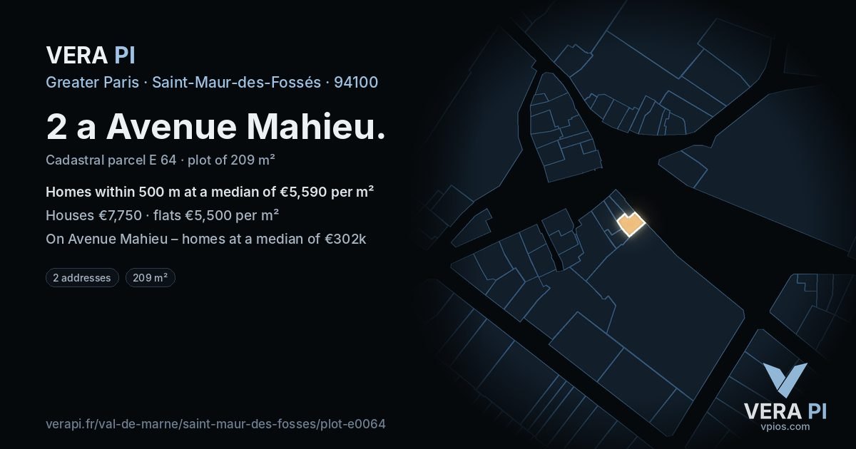 2 a Avenue Mahieu, Saint-Maur-des-Fossés at night – the plot lit, the parcels around coloured by the prices near them