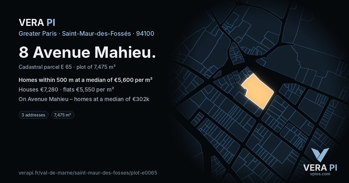 8 Avenue Mahieu, Saint-Maur-des-Fossés at night – the plot lit, the parcels around coloured by the prices near them
