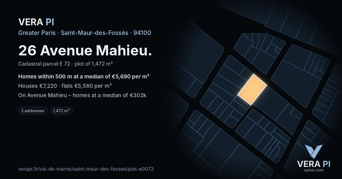 26 Avenue Mahieu, Saint-Maur-des-Fossés at night – the plot lit, the parcels around coloured by the prices near them