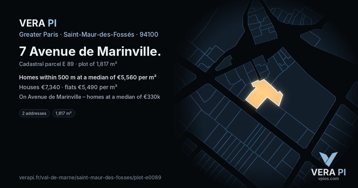 7 Avenue de Marinville, Saint-Maur-des-Fossés at night – the plot lit, the parcels around coloured by the prices near them