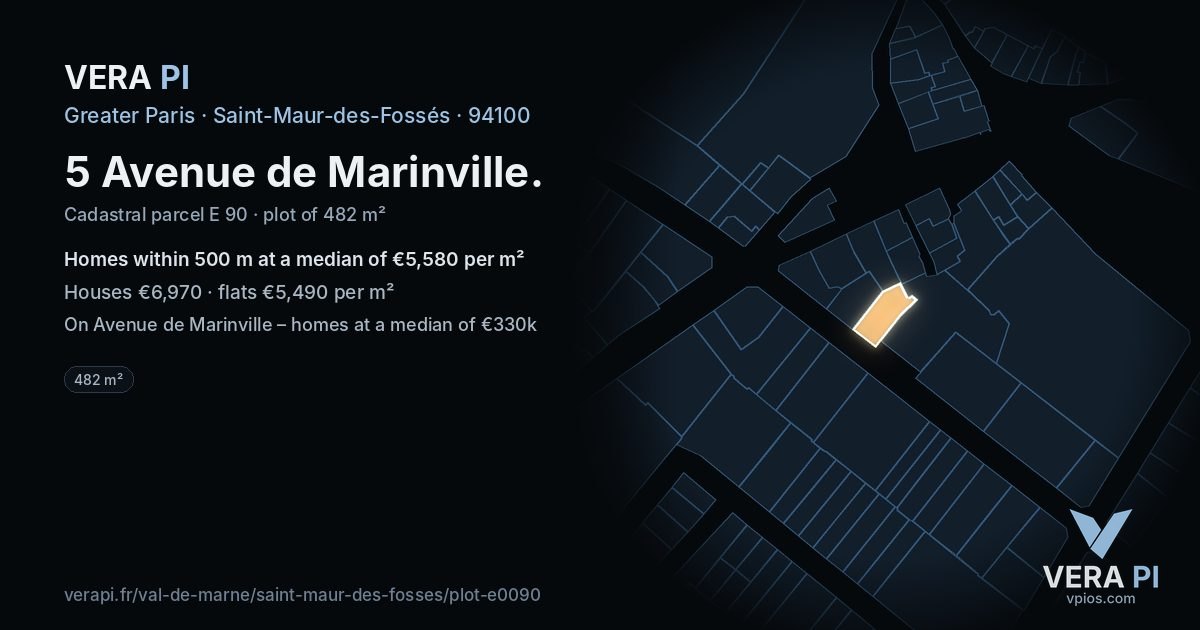 5 Avenue de Marinville, Saint-Maur-des-Fossés at night – the plot lit, the parcels around coloured by the prices near them