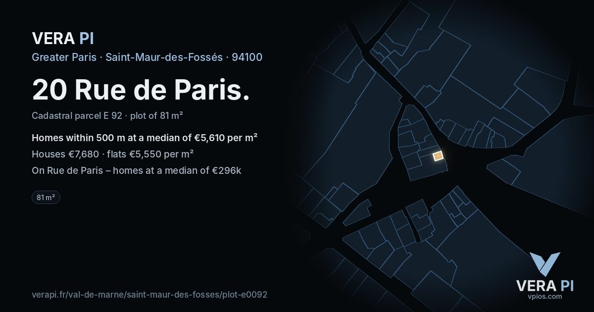 20 Rue de Paris, Saint-Maur-des-Fossés at night – the plot lit, the parcels around coloured by the prices near them
