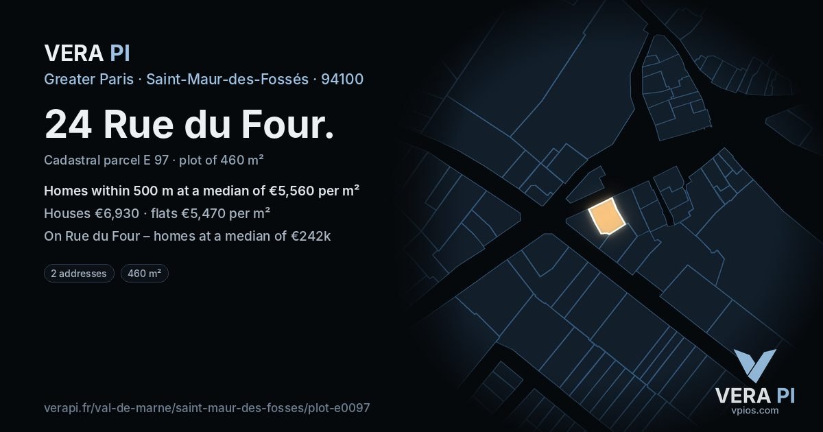 24 Rue du Four, Saint-Maur-des-Fossés at night – the plot lit, the parcels around coloured by the prices near them