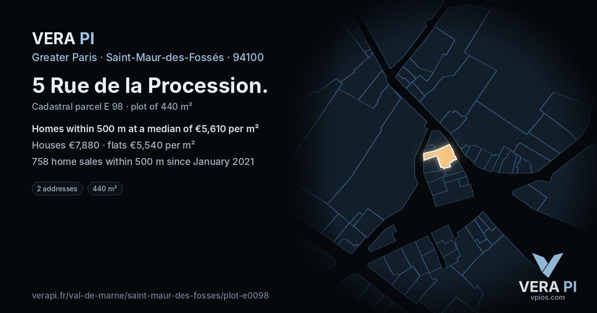 5 Rue de la Procession, Saint-Maur-des-Fossés at night – the plot lit, the parcels around coloured by the prices near them