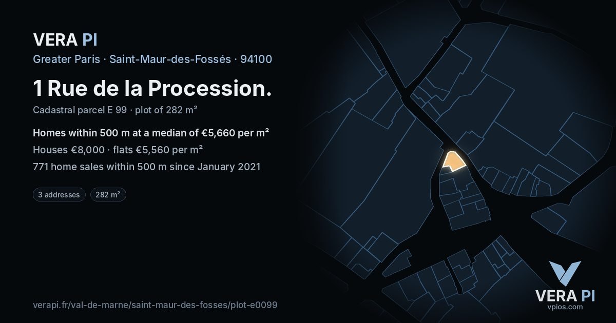 1 Rue de la Procession, Saint-Maur-des-Fossés at night – the plot lit, the parcels around coloured by the prices near them