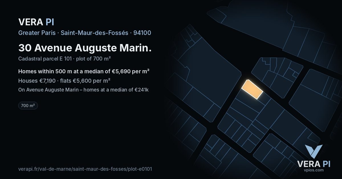 30 Avenue Auguste Marin, Saint-Maur-des-Fossés at night – the plot lit, the parcels around coloured by the prices near them