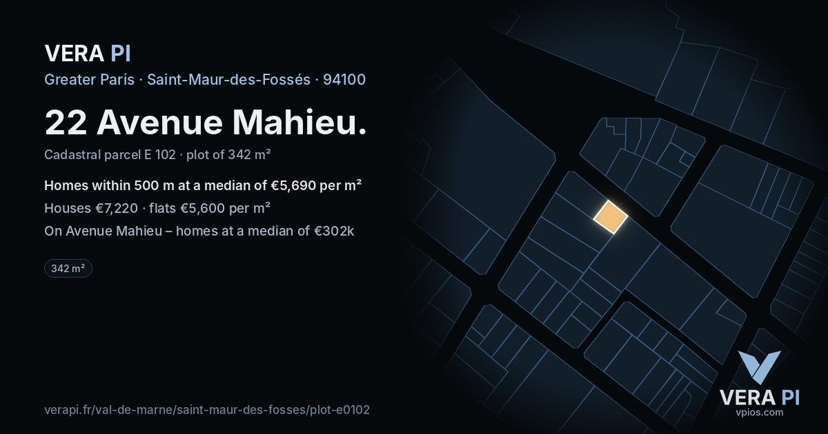 22 Avenue Mahieu, Saint-Maur-des-Fossés at night – the plot lit, the parcels around coloured by the prices near them