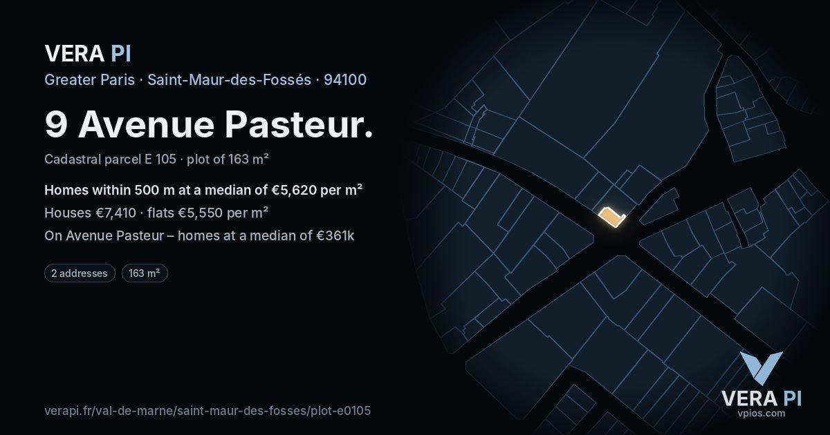 9 Avenue Pasteur, Saint-Maur-des-Fossés at night – the plot lit, the parcels around coloured by the prices near them