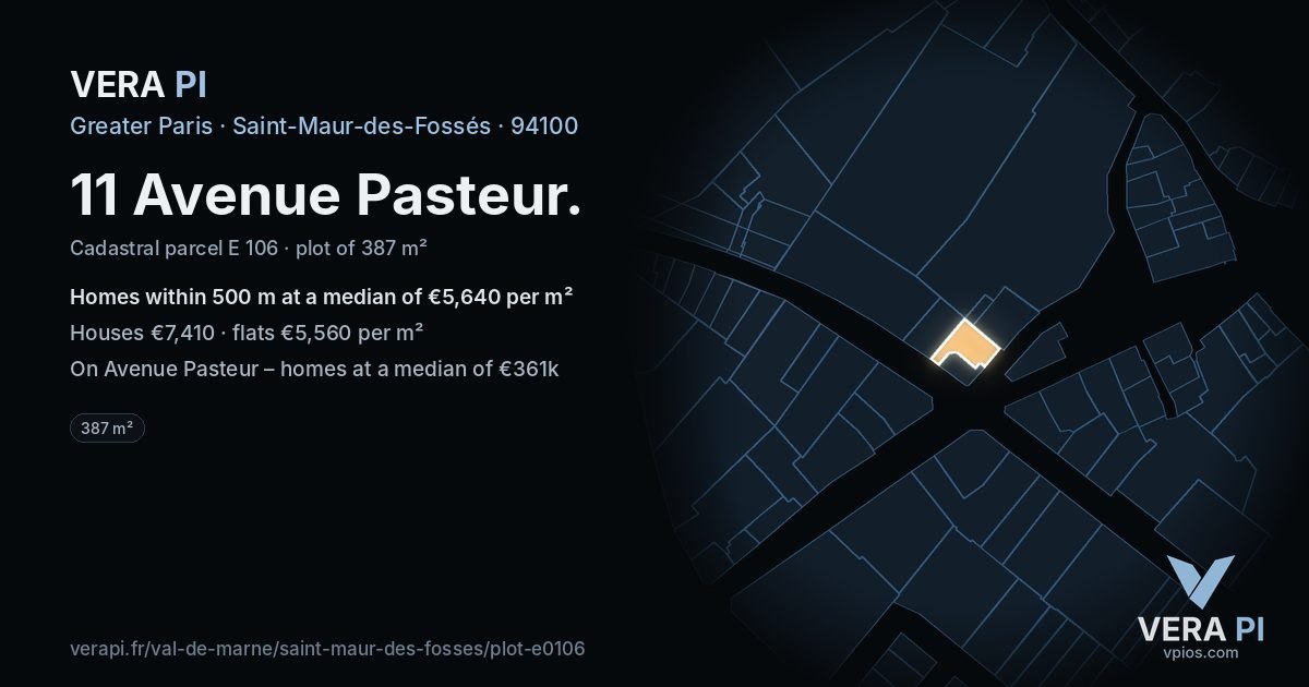 11 Avenue Pasteur, Saint-Maur-des-Fossés at night – the plot lit, the parcels around coloured by the prices near them