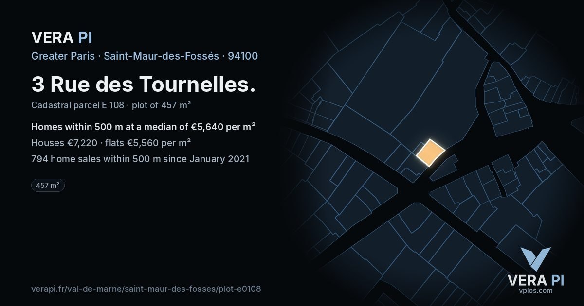 3 Rue des Tournelles, Saint-Maur-des-Fossés at night – the plot lit, the parcels around coloured by the prices near them