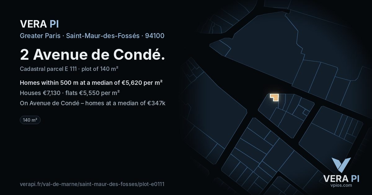 2 Avenue de Condé, Saint-Maur-des-Fossés at night – the plot lit, the parcels around coloured by the prices near them