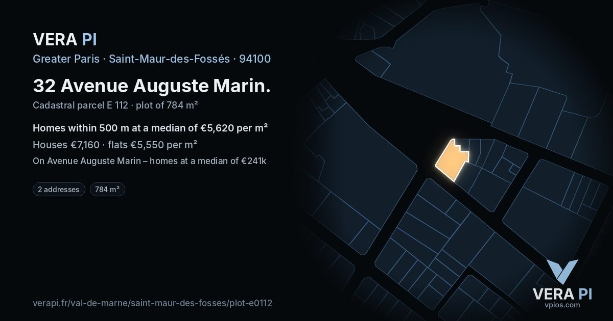 32 Avenue Auguste Marin, Saint-Maur-des-Fossés at night – the plot lit, the parcels around coloured by the prices near them