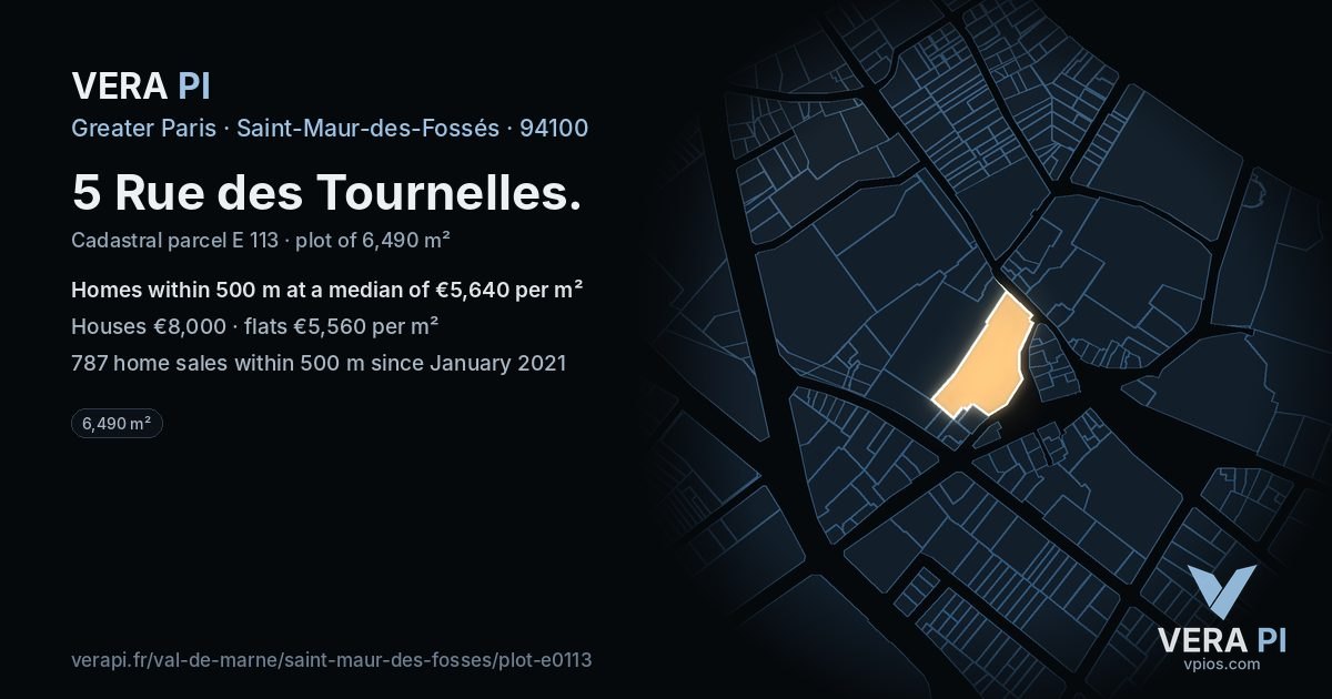 5 Rue des Tournelles, Saint-Maur-des-Fossés at night – the plot lit, the parcels around coloured by the prices near them