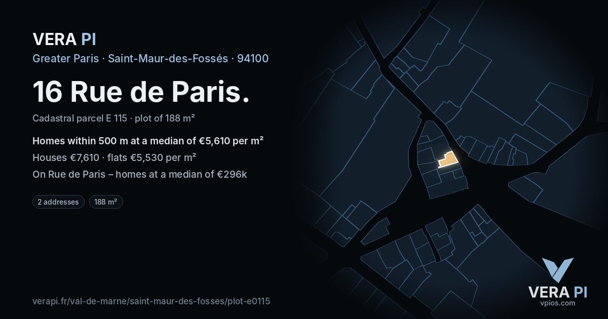 16 Rue de Paris, Saint-Maur-des-Fossés at night – the plot lit, the parcels around coloured by the prices near them