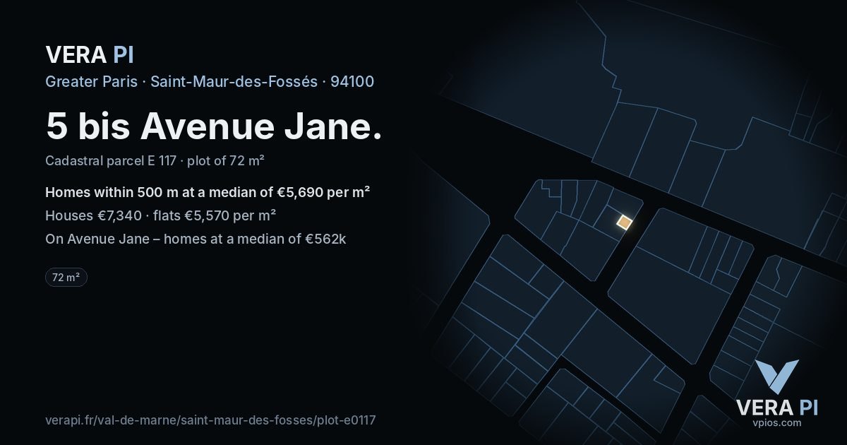 5 bis Avenue Jane, Saint-Maur-des-Fossés at night – the plot lit, the parcels around coloured by the prices near them