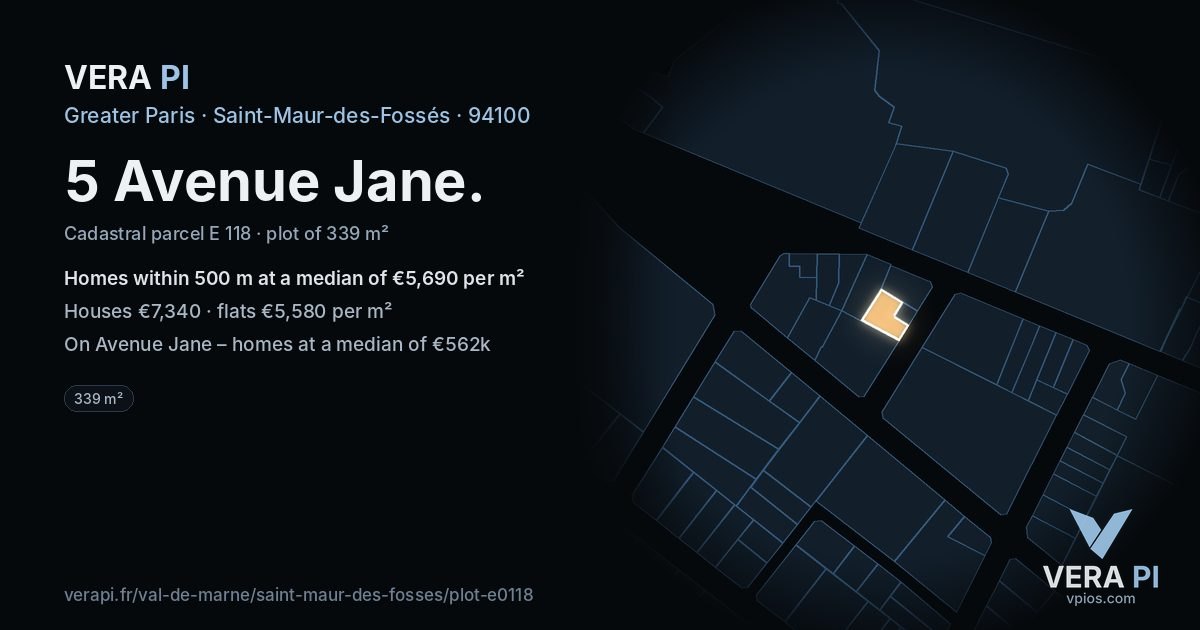 5 Avenue Jane, Saint-Maur-des-Fossés at night – the plot lit, the parcels around coloured by the prices near them