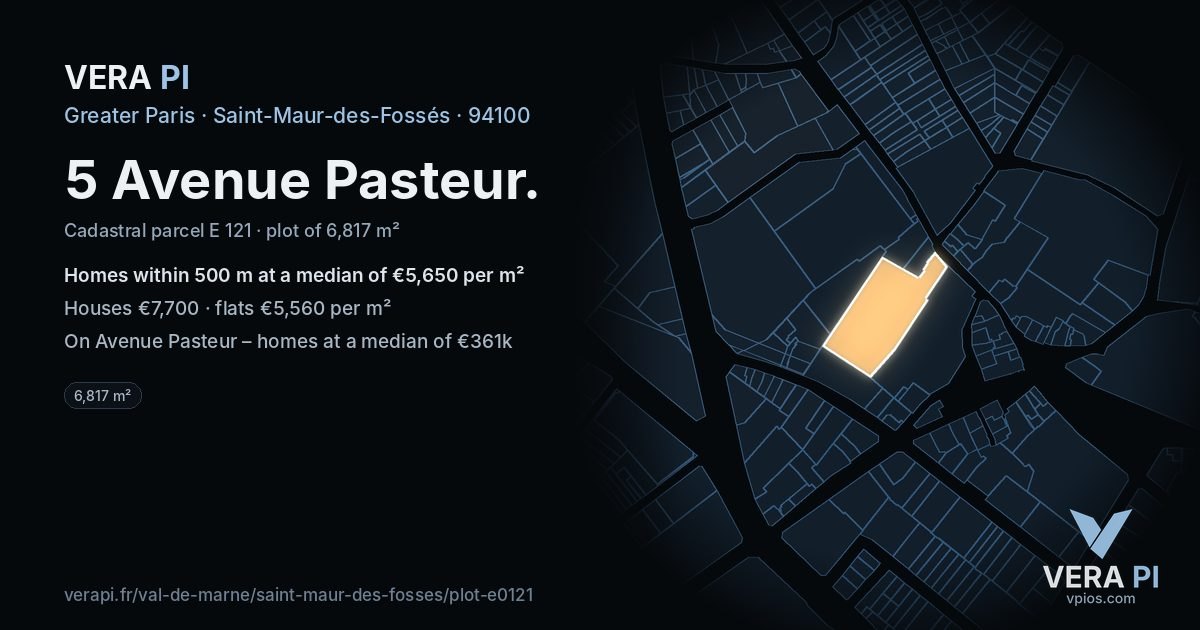 5 Avenue Pasteur, Saint-Maur-des-Fossés at night – the plot lit, the parcels around coloured by the prices near them