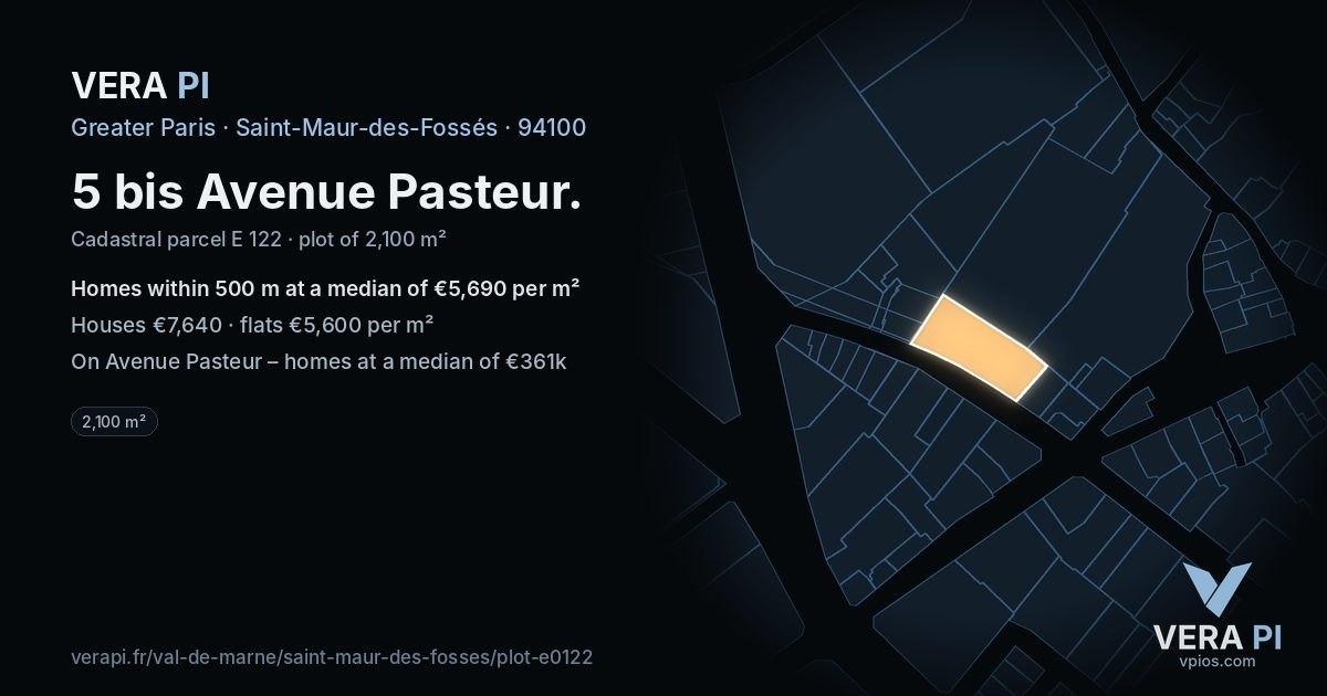 5 bis Avenue Pasteur, Saint-Maur-des-Fossés at night – the plot lit, the parcels around coloured by the prices near them