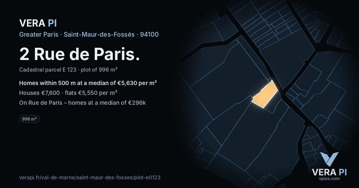 2 Rue de Paris, Saint-Maur-des-Fossés at night – the plot lit, the parcels around coloured by the prices near them