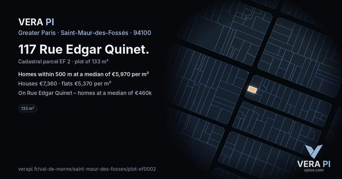 117 Rue Edgar Quinet, Saint-Maur-des-Fossés at night – the plot lit, the parcels around coloured by the prices near them