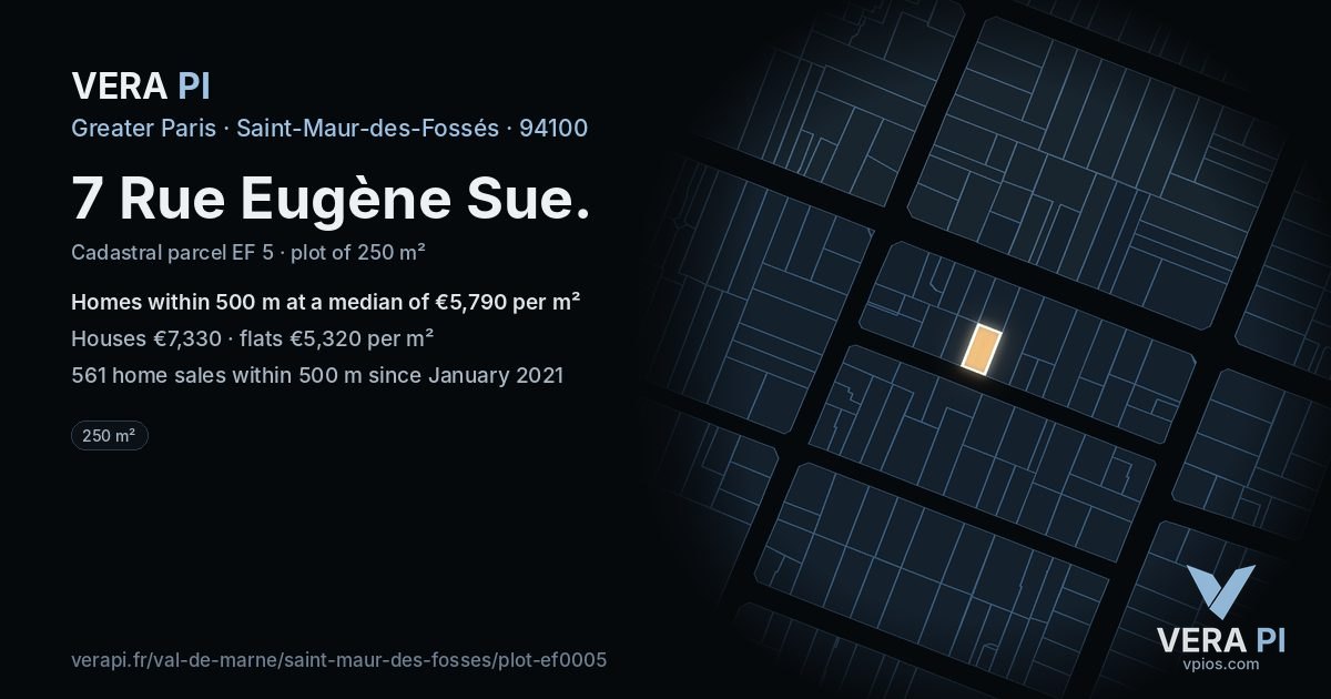 7 Rue Eugène Sue, Saint-Maur-des-Fossés at night – the plot lit, the parcels around coloured by the prices near them