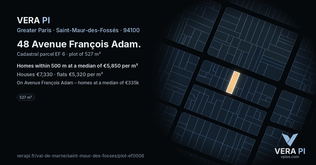 48 Avenue François Adam, Saint-Maur-des-Fossés at night – the plot lit, the parcels around coloured by the prices near them