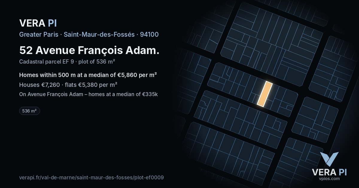 52 Avenue François Adam, Saint-Maur-des-Fossés at night – the plot lit, the parcels around coloured by the prices near them