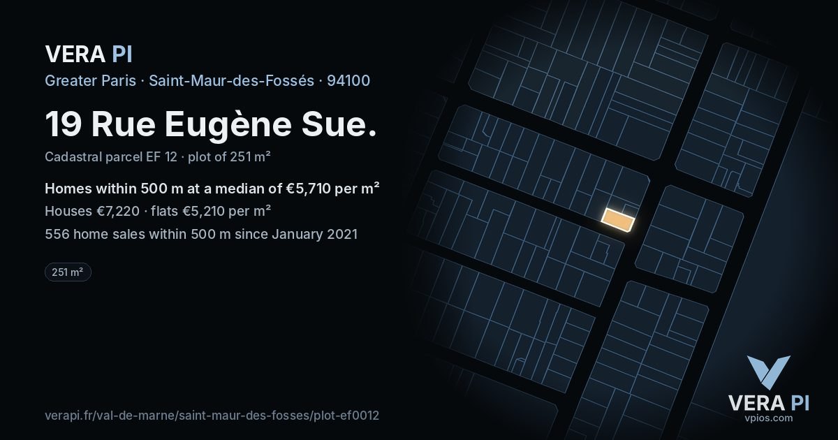19 Rue Eugène Sue, Saint-Maur-des-Fossés at night – the plot lit, the parcels around coloured by the prices near them