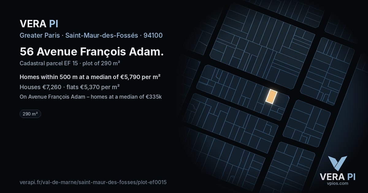56 Avenue François Adam, Saint-Maur-des-Fossés at night – the plot lit, the parcels around coloured by the prices near them