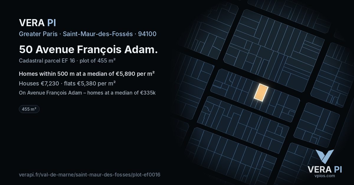 50 Avenue François Adam, Saint-Maur-des-Fossés at night – the plot lit, the parcels around coloured by the prices near them