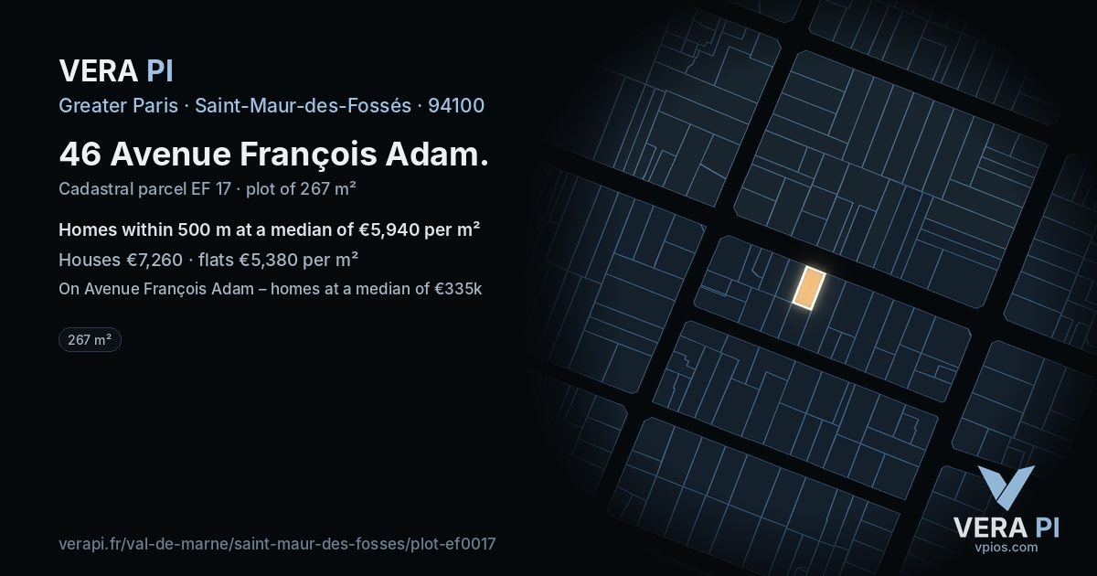 46 Avenue François Adam, Saint-Maur-des-Fossés at night – the plot lit, the parcels around coloured by the prices near them