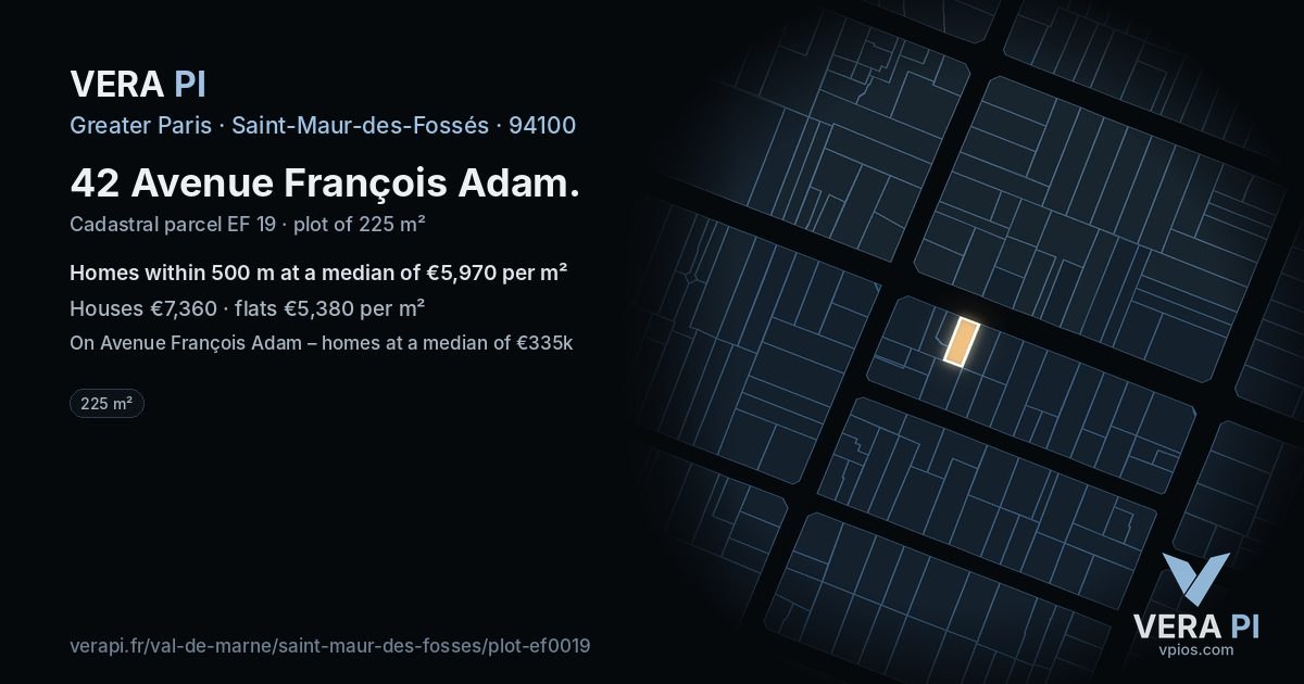 42 Avenue François Adam, Saint-Maur-des-Fossés at night – the plot lit, the parcels around coloured by the prices near them