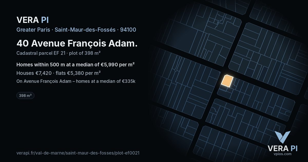 40 Avenue François Adam, Saint-Maur-des-Fossés at night – the plot lit, the parcels around coloured by the prices near them