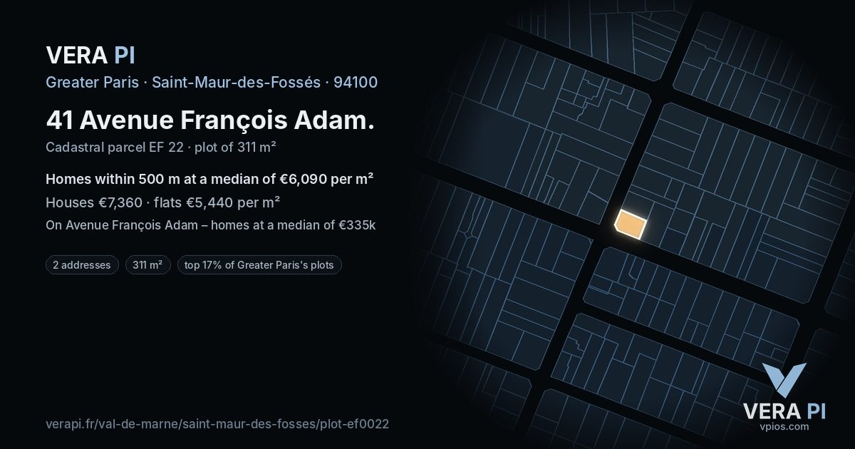 41 Avenue François Adam, Saint-Maur-des-Fossés at night – the plot lit, the parcels around coloured by the prices near them