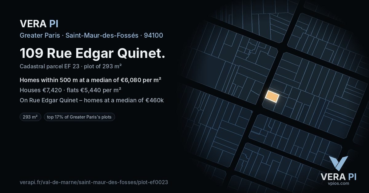 109 Rue Edgar Quinet, Saint-Maur-des-Fossés at night – the plot lit, the parcels around coloured by the prices near them