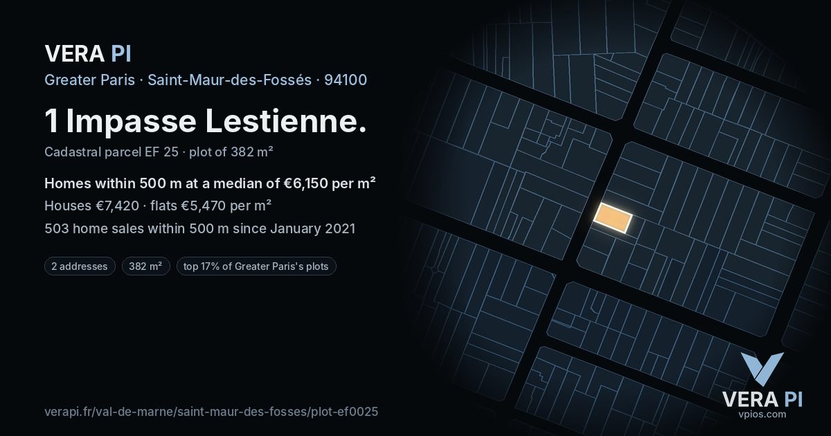 1 Impasse Lestienne, Saint-Maur-des-Fossés at night – the plot lit, the parcels around coloured by the prices near them