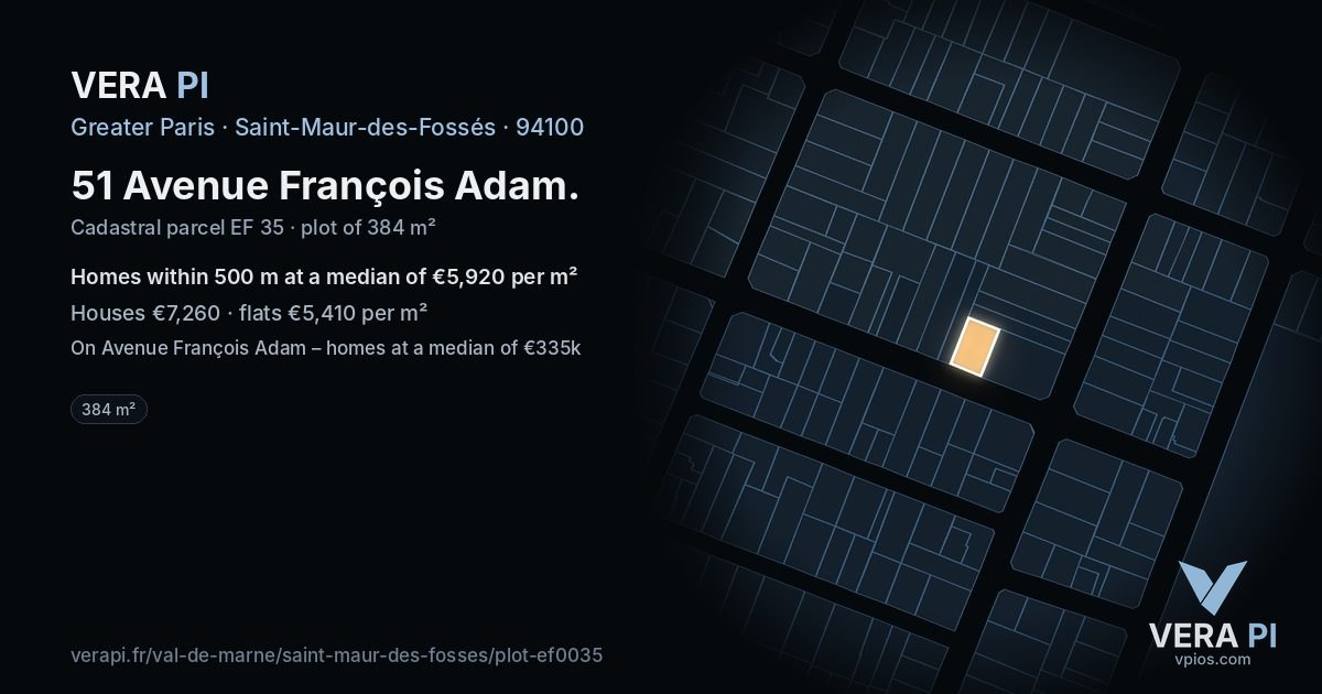 51 Avenue François Adam, Saint-Maur-des-Fossés at night – the plot lit, the parcels around coloured by the prices near them