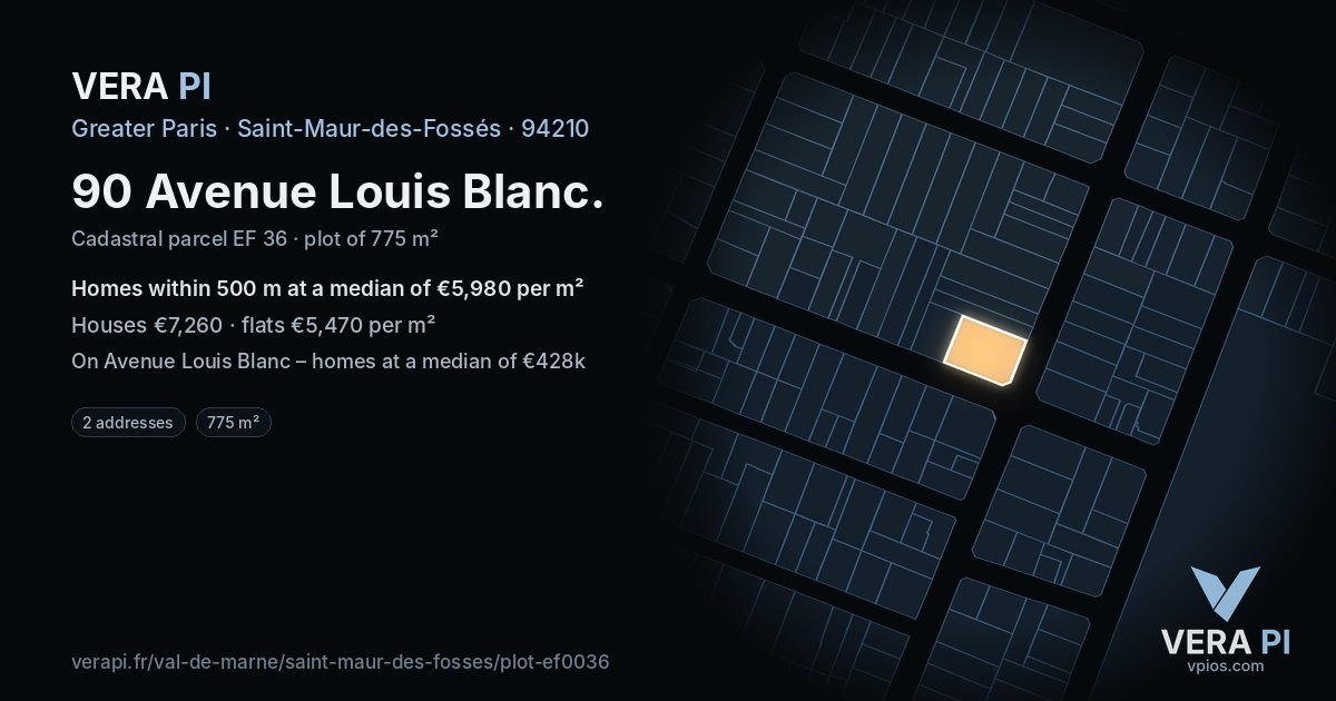 90 Avenue Louis Blanc, Saint-Maur-des-Fossés at night – the plot lit, the parcels around coloured by the prices near them