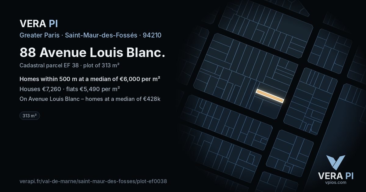 88 Avenue Louis Blanc, Saint-Maur-des-Fossés at night – the plot lit, the parcels around coloured by the prices near them
