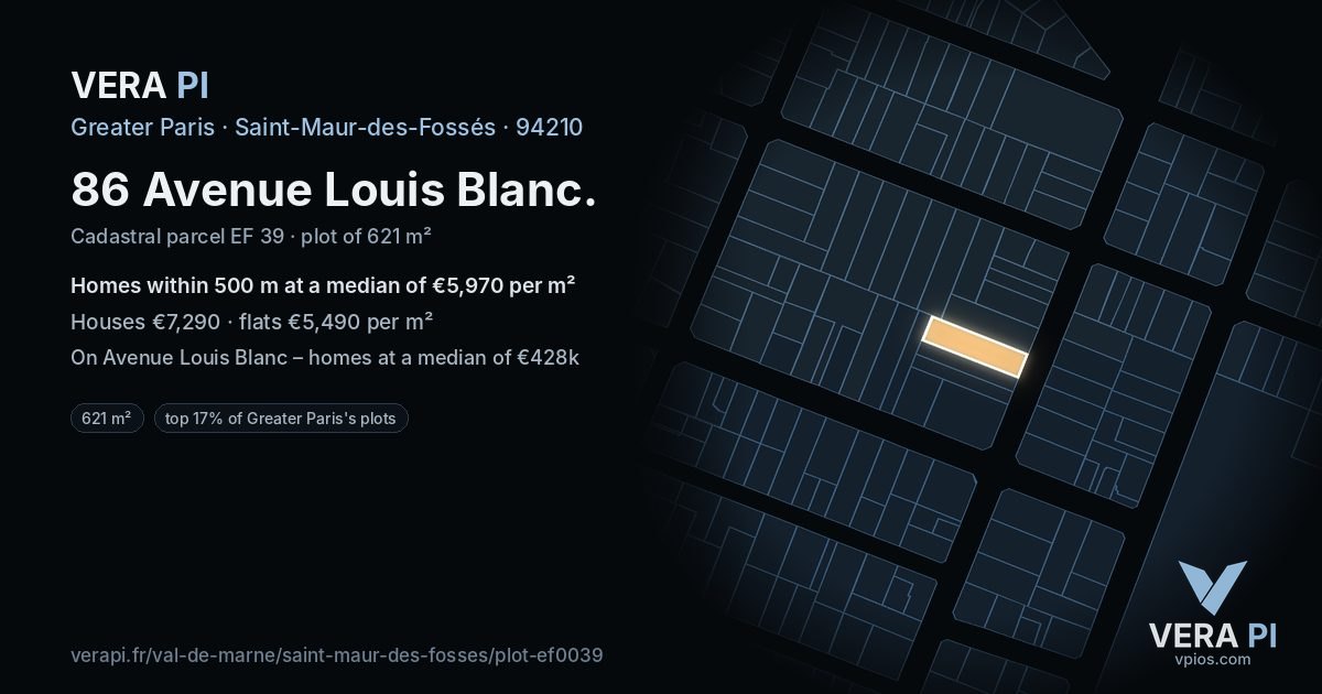 86 Avenue Louis Blanc, Saint-Maur-des-Fossés at night – the plot lit, the parcels around coloured by the prices near them