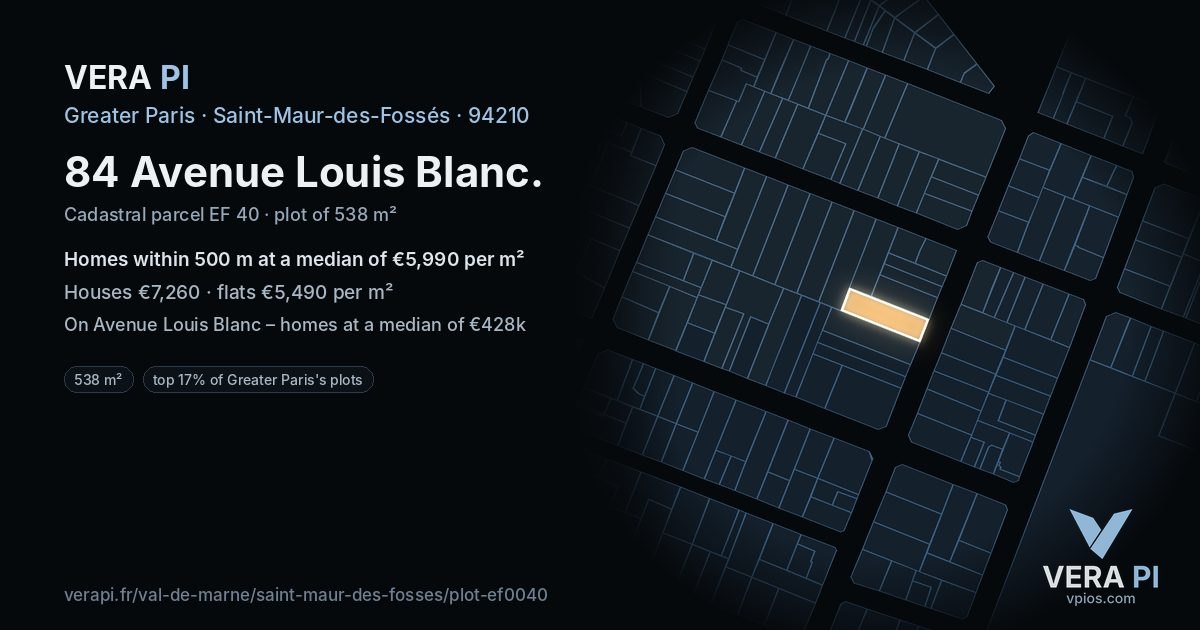 84 Avenue Louis Blanc, Saint-Maur-des-Fossés at night – the plot lit, the parcels around coloured by the prices near them
